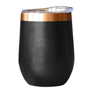 Mug térmico negro y cobre. Vista del producto.