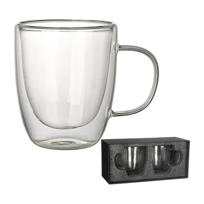 Set de 2 tazas de vidrio de doble pared. Vista del producto.