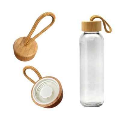 Botella Vidrio con tapa Bamboo