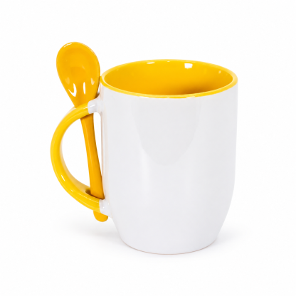 Tazón bicolor con cuchara Amarillo sobre fondo blanco